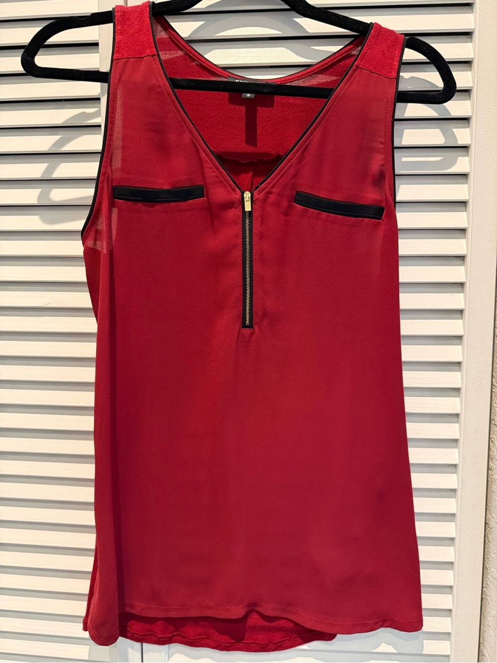 Express Red/Burgundy Sleeveless Zip-Front Tank with Black Trim